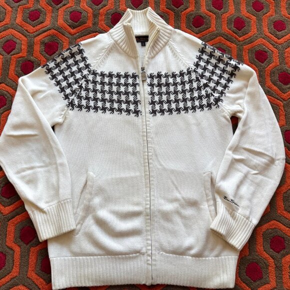 MAKE OFFER! Ben Sherman Zip-up Sweater Cardigan Men's Small Houndstooth - Picture 1 of 3